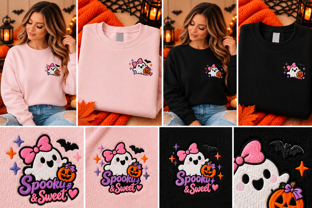 Spooky & Sweet Embroidered Halloween Crewneck Sweatshirt