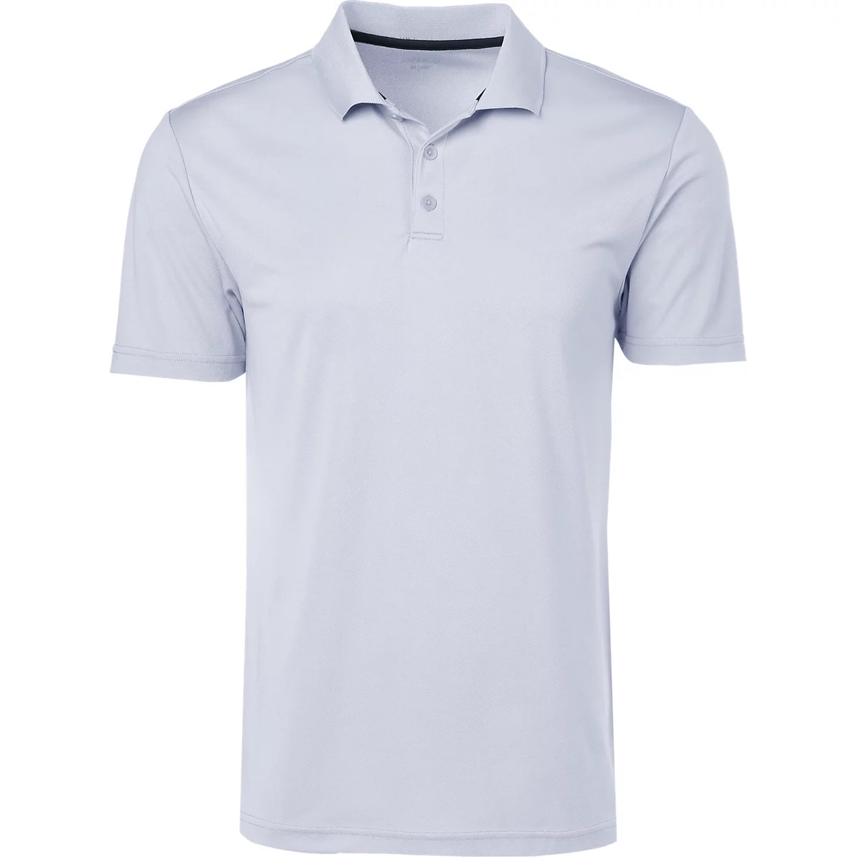 A light blue short-sleeve polo shirt with a three-button placket, displayed on a clean white background.