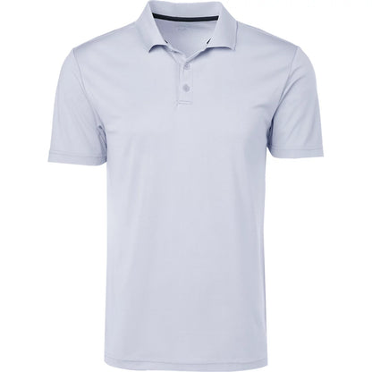 A light blue short-sleeve polo shirt with a three-button placket, displayed on a clean white background.