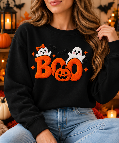 BOO Embroidered Halloween Crewneck Sweatshirt