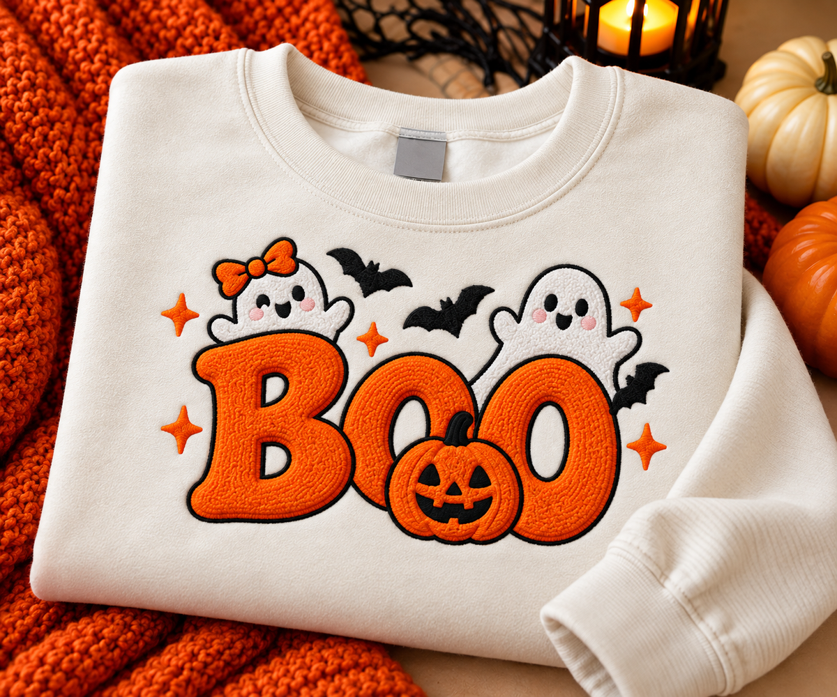 BOO Embroidered Halloween Crewneck Sweatshirt