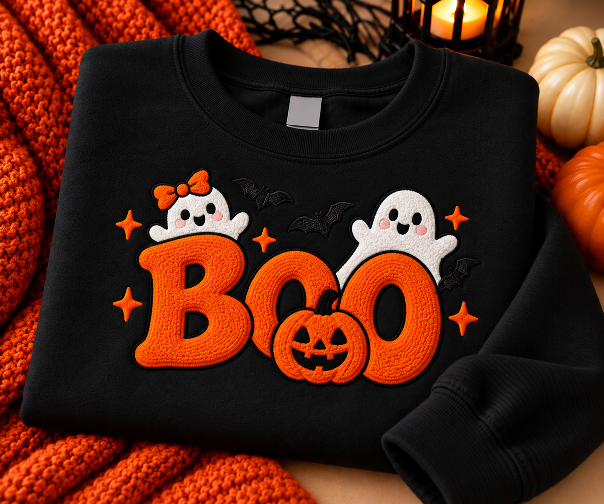 BOO Embroidered Halloween Crewneck Sweatshirt