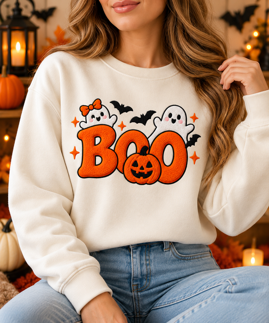 BOO Embroidered Halloween Crewneck Sweatshirt