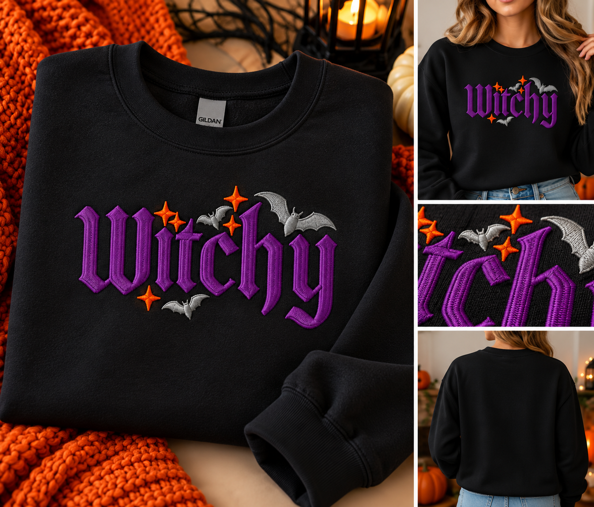 Witchy Embroidered Halloween Crewneck Sweatshirt