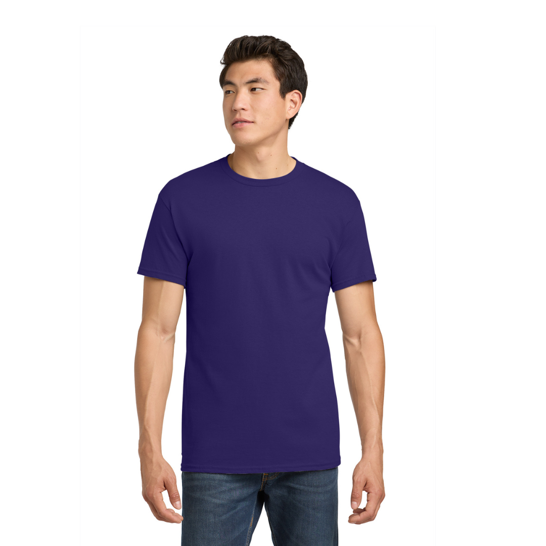 Man wearing a purple t-shirt on a white background