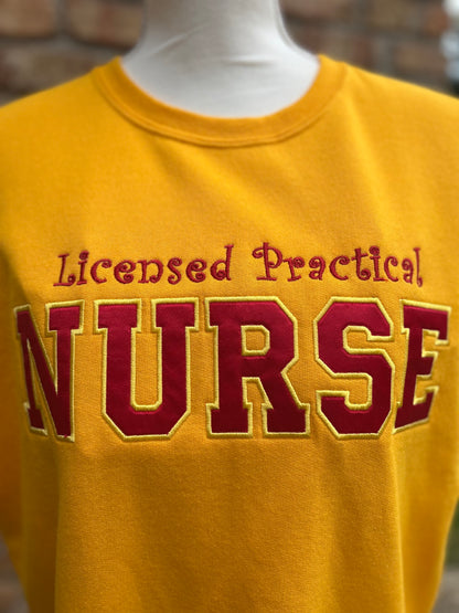 Custom Nurse Embroidered Sweatshirt – Licensed Practical Nurse (LPN), RN, Name, Sleeve Personalization