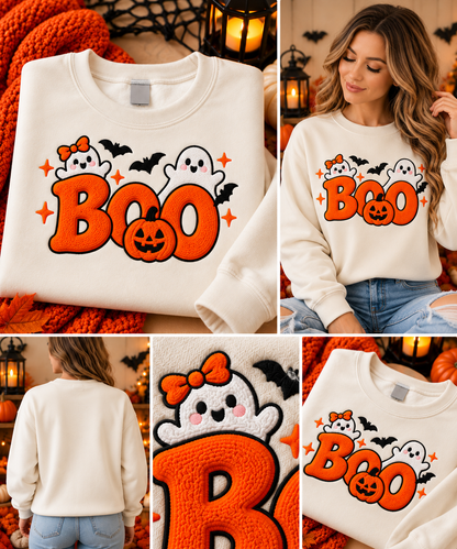 BOO Embroidered Halloween Crewneck Sweatshirt