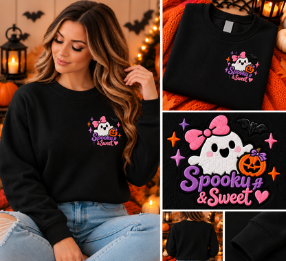 Spooky & Sweet Embroidered Halloween Crewneck Sweatshirt