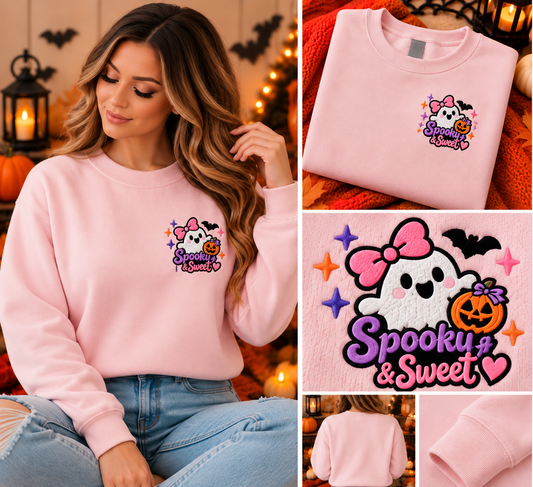 Spooky & Sweet Embroidered Halloween Crewneck Sweatshirt
