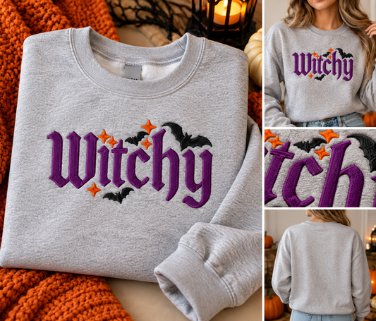 Witchy Embroidered Halloween Crewneck Sweatshirt
